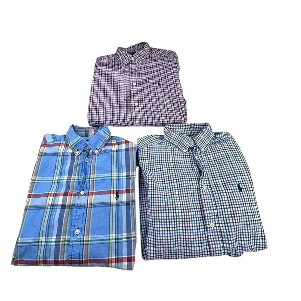 Ralph Lauren Boys Plaid Button Down Shirt Long Sleeve Polo Pony Lot Of 3 XL